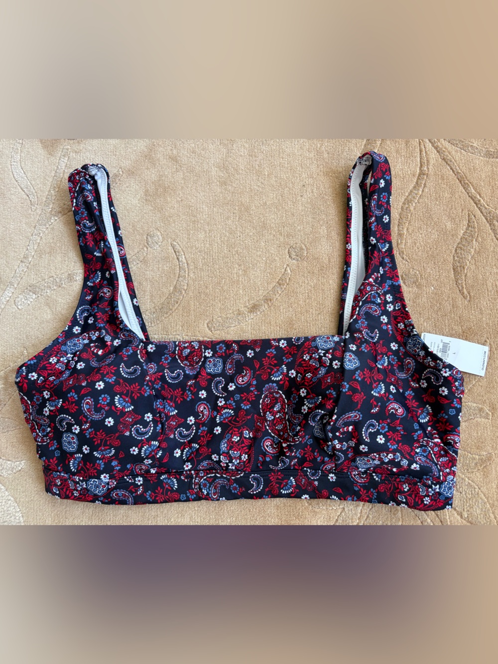 NWT, Old Navy Navy Blue & Red Paisley Floral Square-Neck Bikini Swim Top, Size L